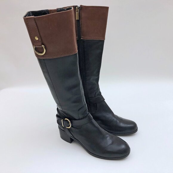EUC Bandolino Carlotta Boots Women Size 5-1/2M Black Brown Leather Knee High - Picture 10 of 10